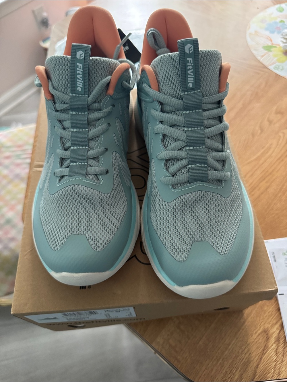 FitVille Women’s Athletic Sneakers in Teal with Coral Accent